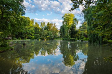 Çek Cumhuriyeti, Castolovice 'deki Rönesans Şatosu. Yaz güneşli sabahlarında kale İngiliz Parkı.