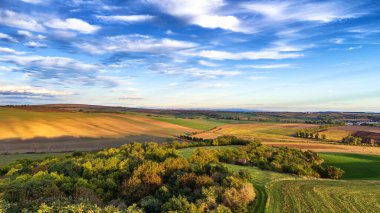 Güney Moravya 'nın Hovorany köyü etrafındaki tarım arazisinin insansız hava aracı görüntüsü..