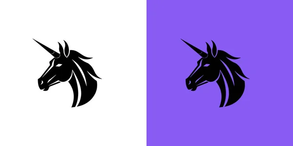 Черный Силуэт Изящного Логотипа Единорога Символ Сказки Векторная Плоская Иконка — стоковый вектор