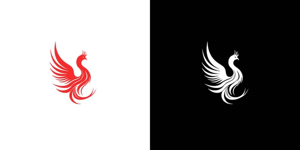 Streszczenie Czerwono Białe Logo Phoenix Wzór Projektu Czarno Białym Tle — Wektor stockowy