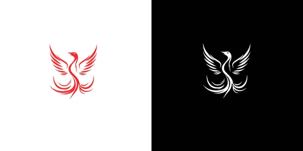 Modelo Design Logotipo Phoenix Vermelho Branco Abstrato Fundo Preto Branco — Vetor de Stock