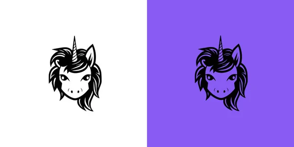 Black Silhouette Graceful Unicorn Logotype Fairy Tale Symbol Vector Flat — Stock Vector
