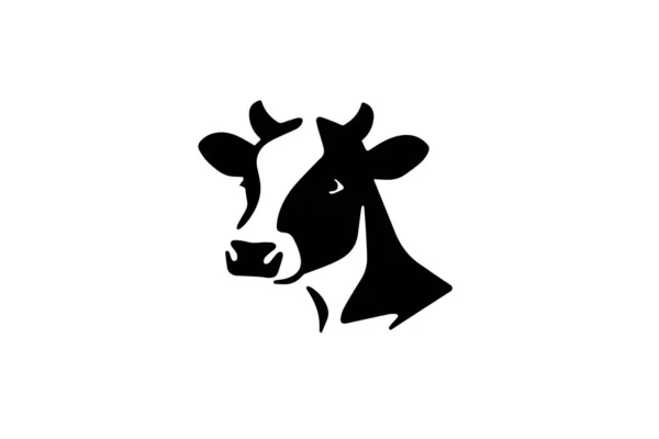 Minimalistický Silueta Inkoust Kráva Logotyp Štítek Nebo Emblém Design Izolované — Stockový vektor