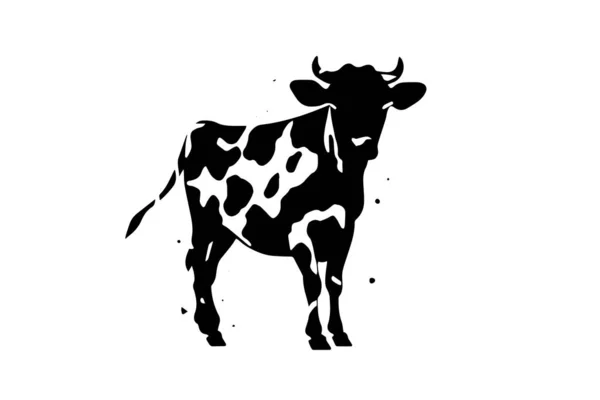 食肉産業や農民市場の手描きスタンプ効果ベクトルイラストのための黒牛のシルエット — ストックベクタ
