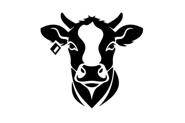 Minimalistische Inkt Silhouet Koe Logotype Label Embleem Ontwerp Geïsoleerd Witte — Stockvector