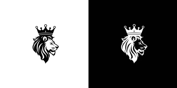皇家狮子王冠的象征 优雅的黑色狮子座动物的标志类型 高档品牌身份图标 矢量图解设计模板 — 图库矢量图片