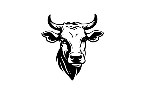 Рисунок Чернил Логотипом Коровы Векторная Иллюстрация Стиля Гравировки — стоковый вектор