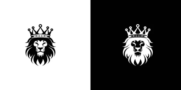 Rei Real Símbolo Coroa Leão Logotipo Animal Leo Preto Elegante — Vetor de Stock
