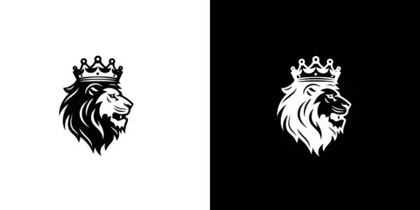 Roi Royal Lion Couronne Symbole Élégant Logotype Animal Leo Noir — Image vectorielle
