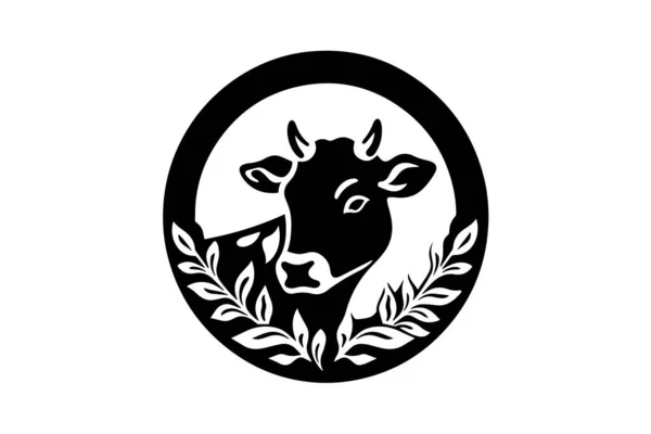 Минималистичный Силуэт Чернил Коровы Ветвей Логотипа Эмблемы Дизайн Изолированный Белом — стоковый вектор