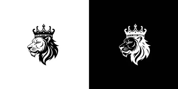 Rei Real Símbolo Coroa Leão Logotipo Animal Leo Preto Elegante — Vetor de Stock
