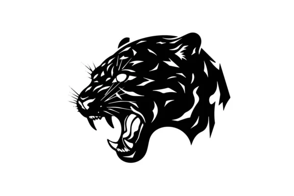 Logotipo Cabeza Leopardo Bosquejo Tinta Dibujada Mano Mascota Grabado Estilo — Vector de stock