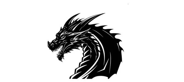 Silhouette Graphique Dragon Noir Isolé Sur Fond Blanc Illustration Vectorielle — Image vectorielle