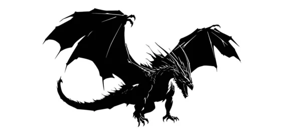Графический Силуэт Черного Дракона Выделен Белом Фоне Векторная Иллюстрация — стоковый вектор