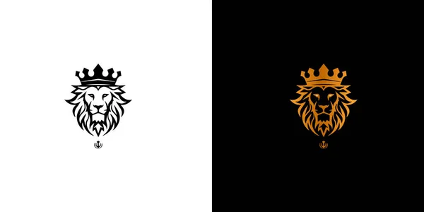 Royal King Lion Crown Symbol Elegant Black Gold Leo Animal — Stock Vector