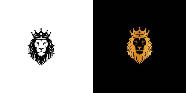 Rei Real Símbolo Coroa Leão Logotipo Animal Leo Preto Dourado — Vetor de Stock
