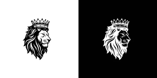 Rey Real León Símbolo Corona Elegante Logotipo Animal Leo Negro — Vector de stock