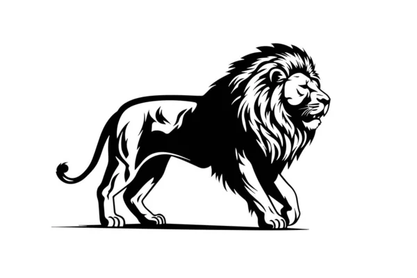 Leone Illustrazione Disegnata Mano Tatuaggio Logotipo Emblema Incisione Gatto Selvatico — Vettoriale Stock