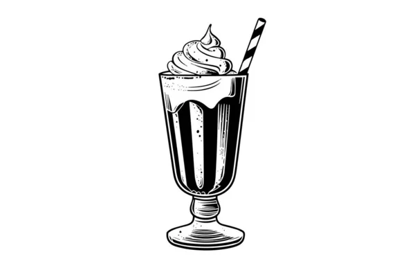 Çikolatalı Milkshake Kabartma Vektör Çizimi Siyah Beyaz Izole Bileşim — Stok Vektör