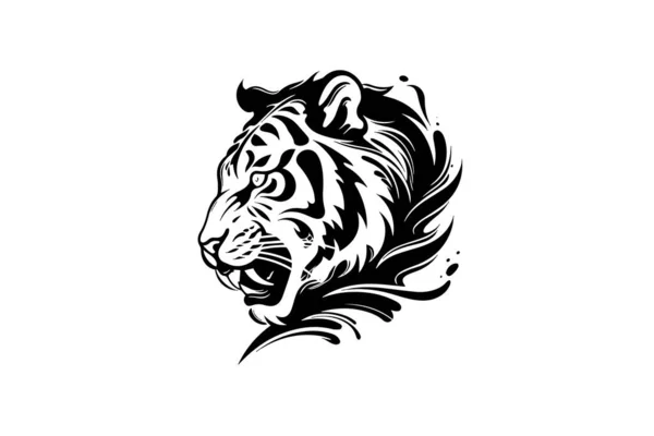 Tigre Mascota Deporte Tatuaje Diseño Ilustración Vectorial Blanco Negro Logotipo — Vector de stock