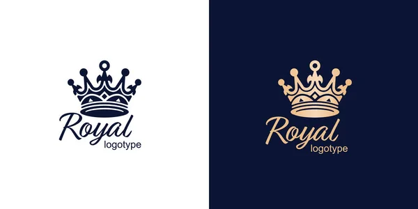 Crown Luxury Concept Logo Design Template Blauwe Witte Achtergrond Logotype — Stockvector