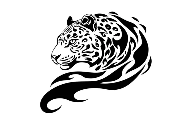 豹头图案或吉祥物手绘油墨草图 雕刻风格矢量插图 — 图库矢量图片