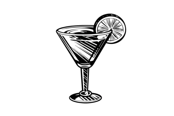 Margarita Kokteyli Oymalı Izole Edilmiş Içki Vektör Çizimi Siyah Beyaz — Stok Vektör