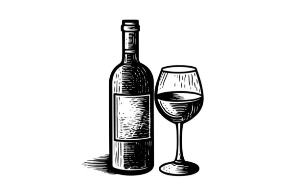 Şarap Şişesi Cam Çizimi Taslak Biçim Vektör Çizimleri — Stok Vektör