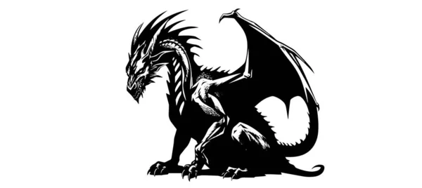 白い背景に隔離された黒いドラゴンのグラフィックシルエット ベクトルイラスト — ストックベクタ
