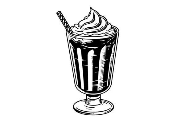 Batido Chocolate Esbozo Grabado Vector Ilustración Composición Aislada Blanco Negro — Vector de stock