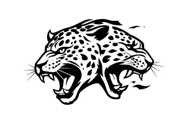 Logotipo Cabeça Leopardo Esboço Tinta Desenhada Mão Mascote Ilustração Vetorial — Vetor de Stock