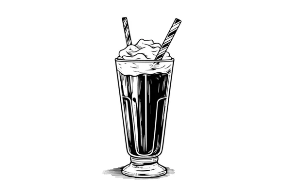 Batido Chocolate Esbozo Grabado Vector Ilustración Composición Aislada Blanco Negro — Archivo Imágenes Vectoriales