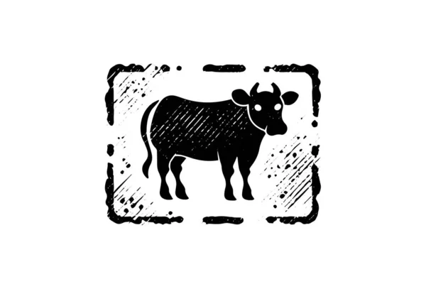 Ilustracja Wektora Efektu Stempla Czarnej Krowy Dla Przemysłu Mięsnego Lub — Wektor stockowy