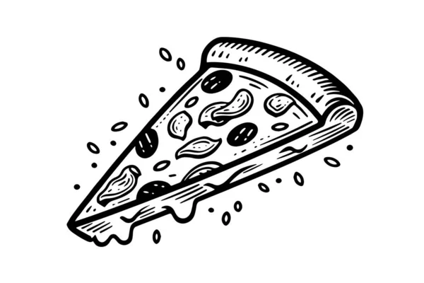 Skiva Pizza Hand Dras Gravyr Stil Vektor Illustration — Stock vektor