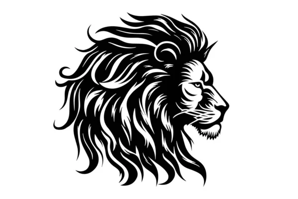 ライオンの頭の手は白い背景のヴィンテージ彫刻の黒および白いベクターのイラストを描きます — ストックベクタ
