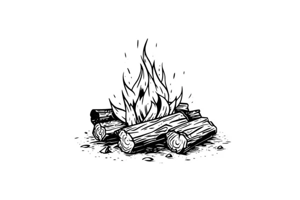 Hoguera Camping Dibujada Mano Ilustración Vectorial Del Fuego Estilo Grabado — Archivo Imágenes Vectoriales