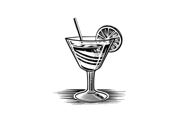 Βότκα Μαρτίνι Κοκτέιλ Χαραγμένο Απομονωμένο Ποτό Διανυσματική Απεικόνιση Μαύρο Και — Διανυσματικό Αρχείο