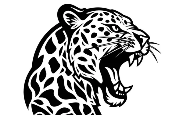 Leopard Huvud Logotyp Eller Maskot Handritade Bläck Skiss Gravyr Stil — Stock vektor