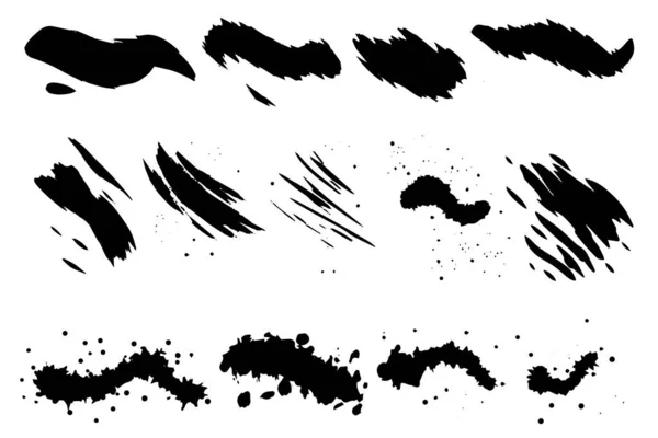 黑色墨水磨擦笔刷 矢量画笔集 Grunge设计元素 油漆墨迹 — 图库矢量图片