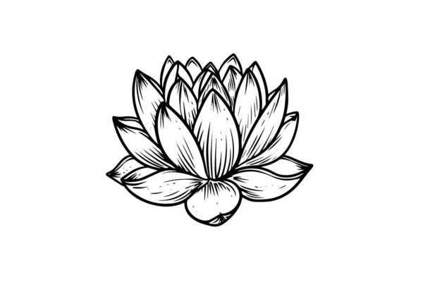 ヴィンテージウッドカット刻まれたエッチングスタイルのベクターイラストの蓮のリリー水の花 — ストックベクタ