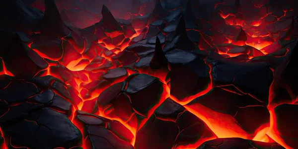熔融熔岩纹理背景 地热熔岩 燃烧的煤 裂缝表面 抽象的自然规律 发暗的光焰 3D渲染说明 — 图库照片