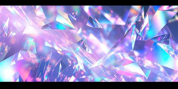 Holografisk Bakgrund Med Glasskärvor Regnbågsreflexer Rosa Och Lila Färg Abstrakt — Stockfoto