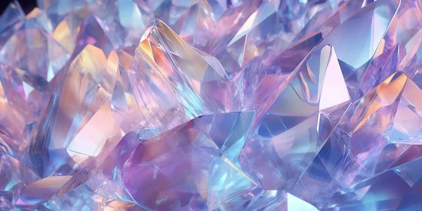 Holographic Background Realistic Crystal Shards Rainbow Reflexes Pink Purple Color — Stock Photo, Image