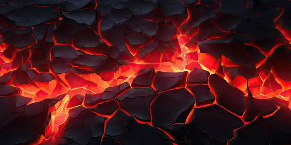 溶融溶岩のテクスチャの背景 グラウンドホット溶岩 石炭を燃やして 表面を割る 抽象的な自然パターン 光は炎を消しました 3Dレンダリングイラスト — ストック写真