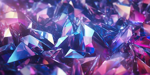 Holografisk Bakgrund Med Realistiska Kristallskärvor Regnbågsreflexer Rosa Och Lila Färg — Stockfoto