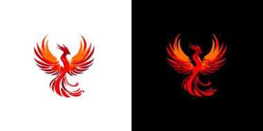 Abstract red phoenix logo design template on black and white background. Vector Illustration logotype clipart