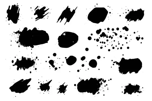 Grunge Encre Tache Peinture Noire Éclaboussure Peintures Gouttes Pulvérisation Coloration — Image vectorielle