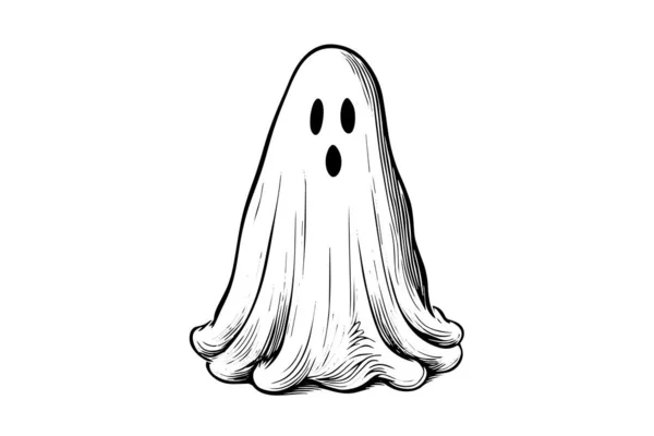 Handritad Halloween Skrämmande Flygande Spöket Vektor Gravyr Stil Illustration — Stock vektor