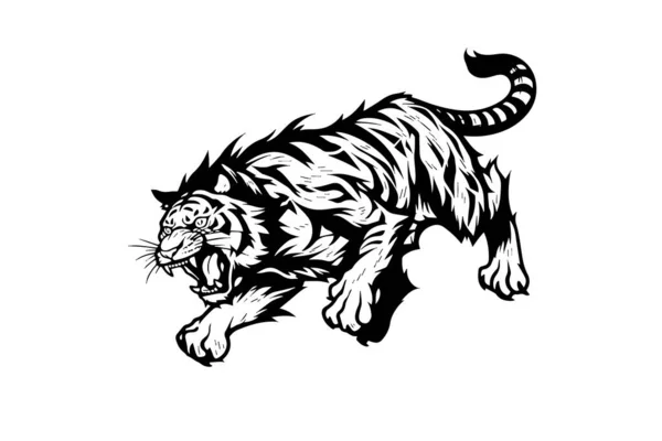 Tigermaskottchen Sport Oder Tätowierung Design Schwarz Weiße Vektorillustration Logotyp Zeichenkunst — Stockvektor