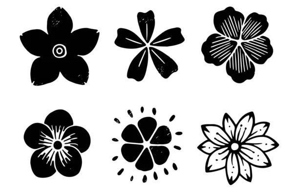 Σετ Από Μελάνι Λουλουδιών Γκραντζ Lino Cut Πακέτο Στοιχείων Σύγχρονης — Διανυσματικό Αρχείο